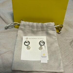 Kendra Scott Willa Silver Pearl Huggie Earrings in White Pearl